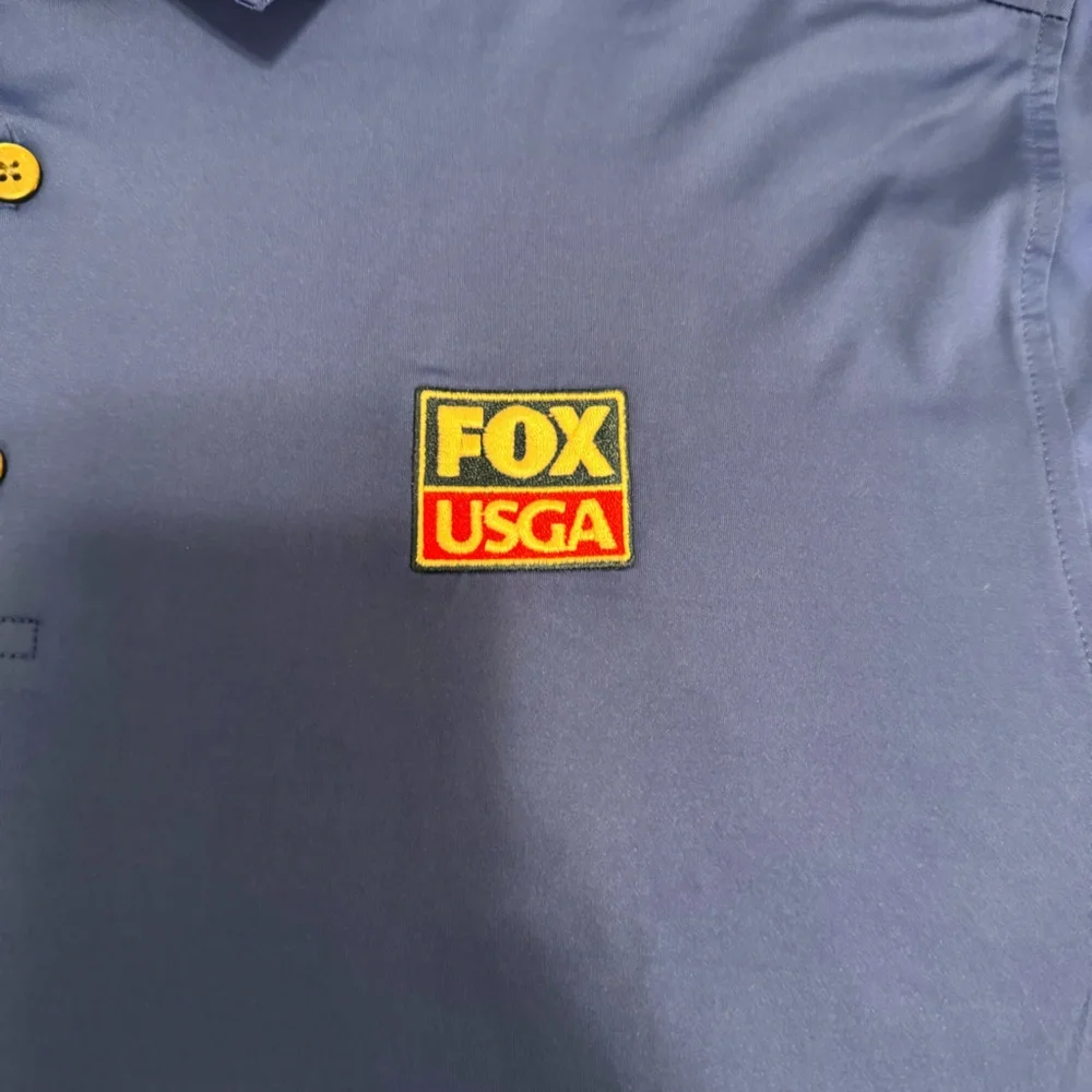 Footjoy Polo Shirt Men Large Blue Golf Performance Moisture Wicking‎ FJ Fox USGA